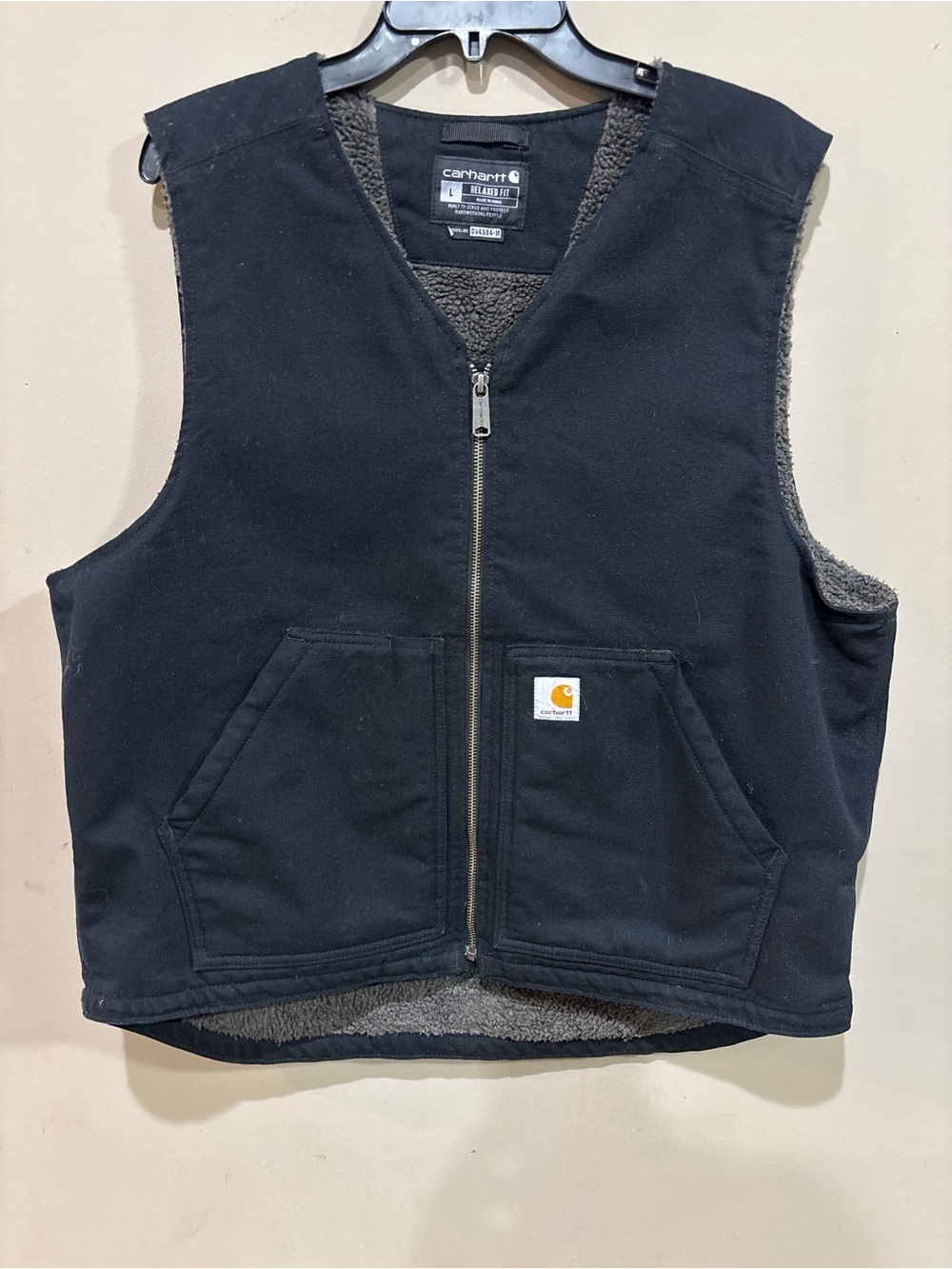Carhartt Men’s Large Sherpa Lined Work Vest Black Relaxed Fit Canvas Full Zip